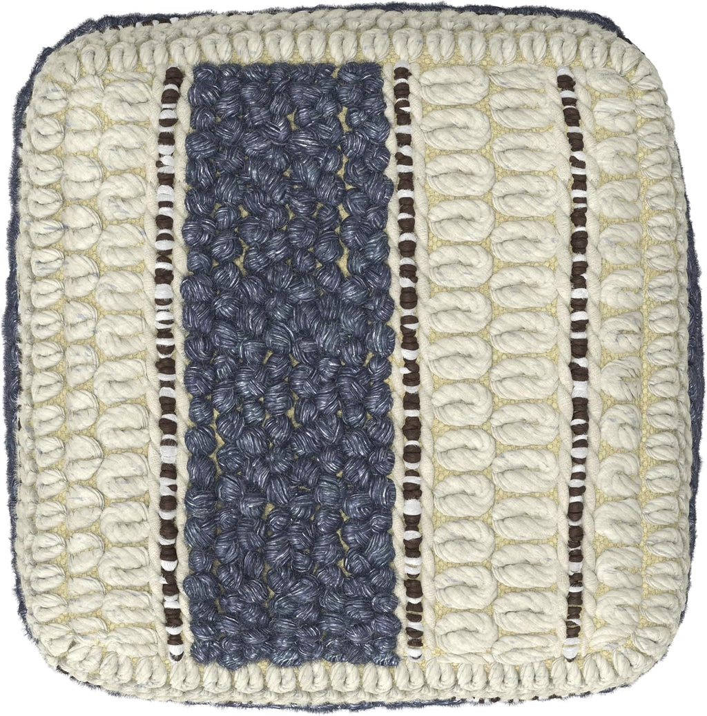 SIMPLIHOME Grady 18" Wide Square Pouf in Blue/Natural Wool and Cotton | Contemporary footstool, extra seating for living room with polystyrene bead filling, assembled; floor cushion or accent seat.
