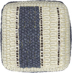 SIMPLIHOME Grady 18" Wide Square Pouf in Blue/Natural Wool and Cotton | Contemporary footstool, extra seating for living room with polystyrene bead filling, assembled; floor cushion or accent seat.
