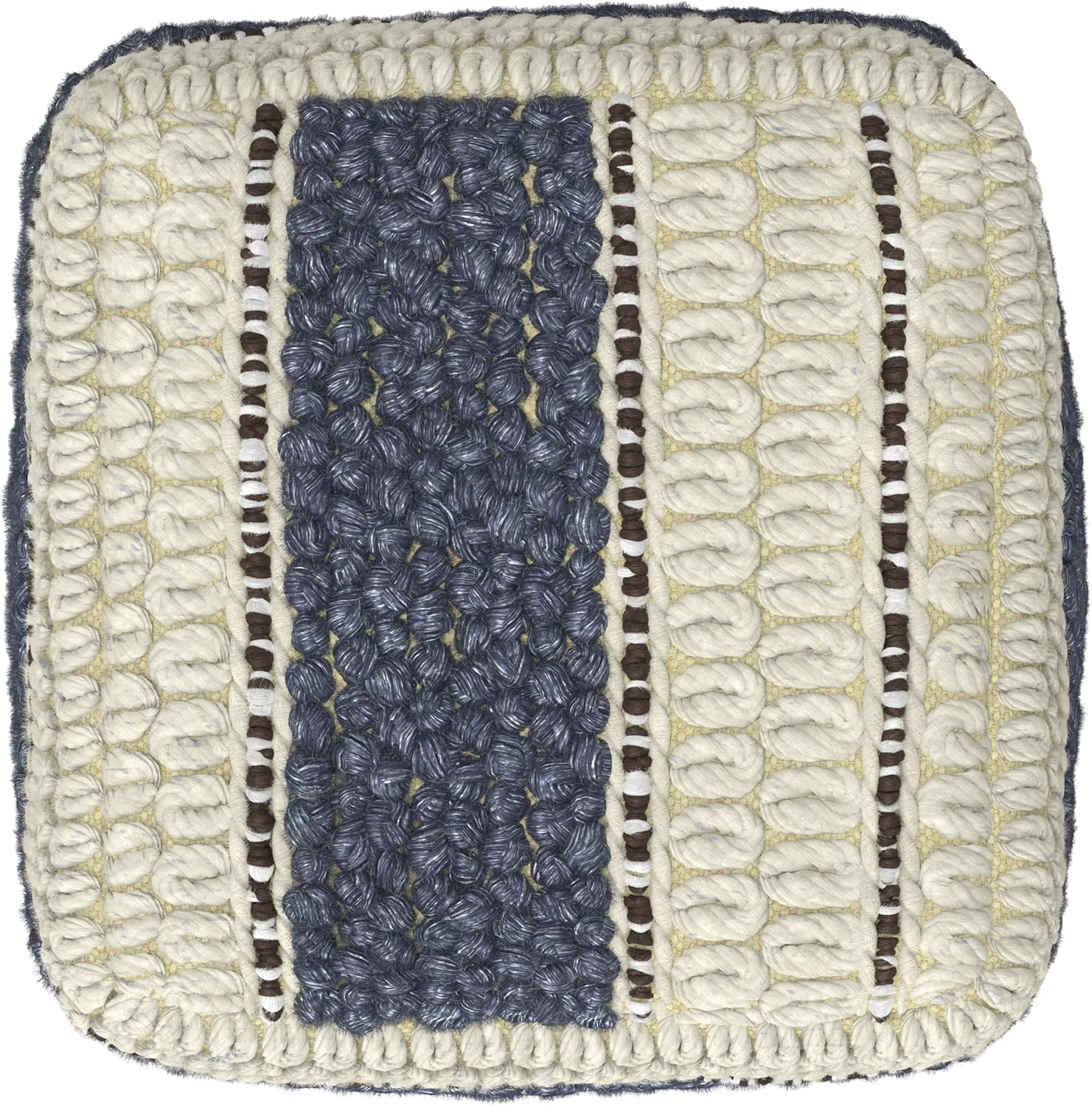 SIMPLIHOME Grady 18" Wide Square Pouf in Blue/Natural Wool and Cotton | Contemporary footstool, extra seating for living room with polystyrene bead filling, assembled; floor cushion or accent seat.