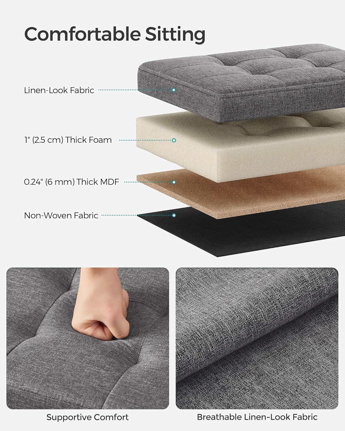 SONGMICS Small Folding Storage Ottoman, 15.7 x 12.2 x 12.2 Inches | Foot Rest Stool, 286 lb Load Capacity, Slate Gray and Ink Black, MINOTA Collection ULSF102G21