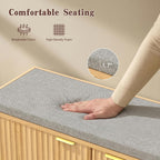 Fluted Shoe Storage Bench with Cushion, 2-Tier Entryway Shoe Bench with Adjustable Shelves, Hidden Shoe Cabinet Bench with 2 Doors for Hallway, Living Room, Bedroom End of Bed,Natural Oak