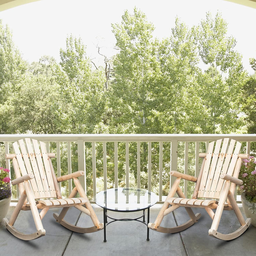 Outvita Wooden Rocking Chair Set of 2 for Garden Patio(Natural Finish) | Fir Log Adirondack Rocker, Outdoor Wood Accent Furniture Lounge Chairs Backyard Porch