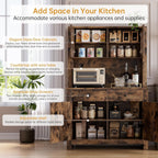IDEALHOUSE 63" Kitchen Pantry Cabinet with Drawers, Hutch Cabinet with Storage, Microwave Stand, Adjustable Shelves, Freestanding Tall Pantry Storage for Dining Room, Living Room, Rustic Brown