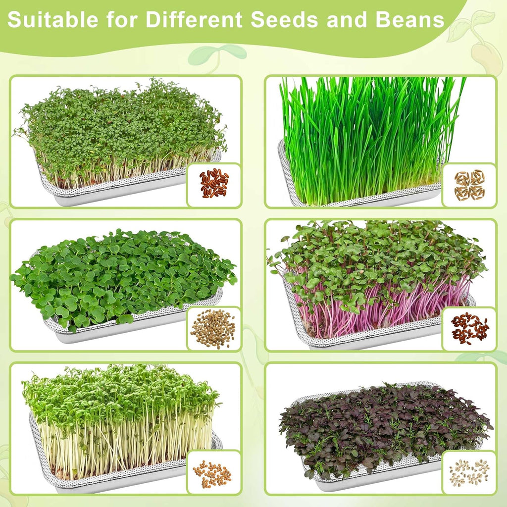 Stainless Steel Sprouts Growing Kit 4-Tier 14 inch Trays, Microgreens Growing Kit, Seed Sprouting Tray with Encrypted Mesh Sprouts for Beans Alfalfa Broccoli Wheat Grass