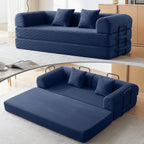 79" Convertible Sofa Bed, Couch for Small Living Room | Corduroy Loveseat Sleeper Sofa, Modular Futon Couch with 2 pillow, Pull Out Couch No Assembly (Navy Blue)