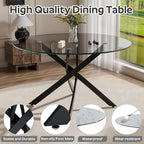RGZ 5 Pieces Modern Round Kitchen Set, Clear Grey Circle Glass Dining Table with Dark Grey PU Faux Leather Chairs Set of 4, 47'' Large Luxury Circular Dinner Room Set, for Leisure Apartment (Black)