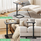 Kitstorack TV Tray Table, Adjustable Height & Rounded Metal Corners, Snack Table for Couch, Sofa, Bed, Chair, Living Room, C Shaped End Side Table for Eating, Dinner or Laptop, Small Spaces, Dark Gray