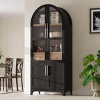 Kitchen Pantry Cabinet, 71" Tall Arched Kitchen Storage Cabinet Wood Farmhouse Kitchen Storage Cabinets with Glass Door, Adjustable Shelves, Hidden Drawer Versatile Cupboard for Kitchen (BLACK)