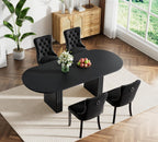 Extendable Dining Table Set of 4, Black Oval Dining Room Table & 4 Black Velvet Dining Chairs with Wood Leg, 62.99"-78.74" Kitchen Table and Chairs Set, Modern 5 Piece Dining Set