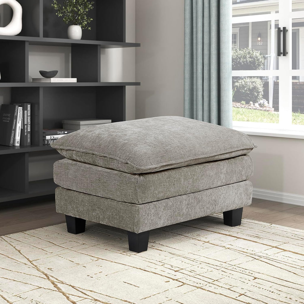 Lexicon Chenille Upholstered Rectangle Ottoman, Foot Stool, Black Faux Wood Feet, Durable Frame, Large Padded, Modular Sectional Couch Add Ons for Living Room, Bedroom, Assembly Required, Dark Pewter