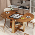43"-59" Extendable Round Dining Table for 4-8, Transformer Oval Modern Kitchen Table with Removable Leaves Space Saving, Wood Dining Room Table with Storage Shelf for Kitchen, Walnut, Cross Leg
