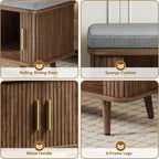 Decofy Shoe Storage Bench with Cushion and Sliding Doors, 47.2 Inch Shoe Bench with Storage, Freestanding Entryway Bench with Shoe Storage, with Solid Wood Legs, for Hallway & Entrance Hall, Walnut