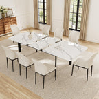 HIPIHOM Extendable Dining Table Set for 6-8 People, 63 to 78.7 Inch MDF Kitchen Table with 8 Faux Leather Dining Chairs, Space-Saving for Dining Room, Breakfast Nook (White Table & 8 White Chairs)