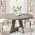 Tribesigns 47 inch Round Dining Table Wood Kitchen Table for Dining Room, 47" Dinner Room Tables for 4-6, Farmhouse Accent Furniture with Wooden Tabletop and Cross Base, Rustic Grey | for Dining Room