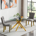 Glass Dining Room Table Set for 2, 47" Circle Glass Dining Table for 2 with Gold Metal Legs, Small Round Dining Table and Chairs Set of 2, 3 Piece Kitchen Table Set for Breakfast Dinette, Light Gray