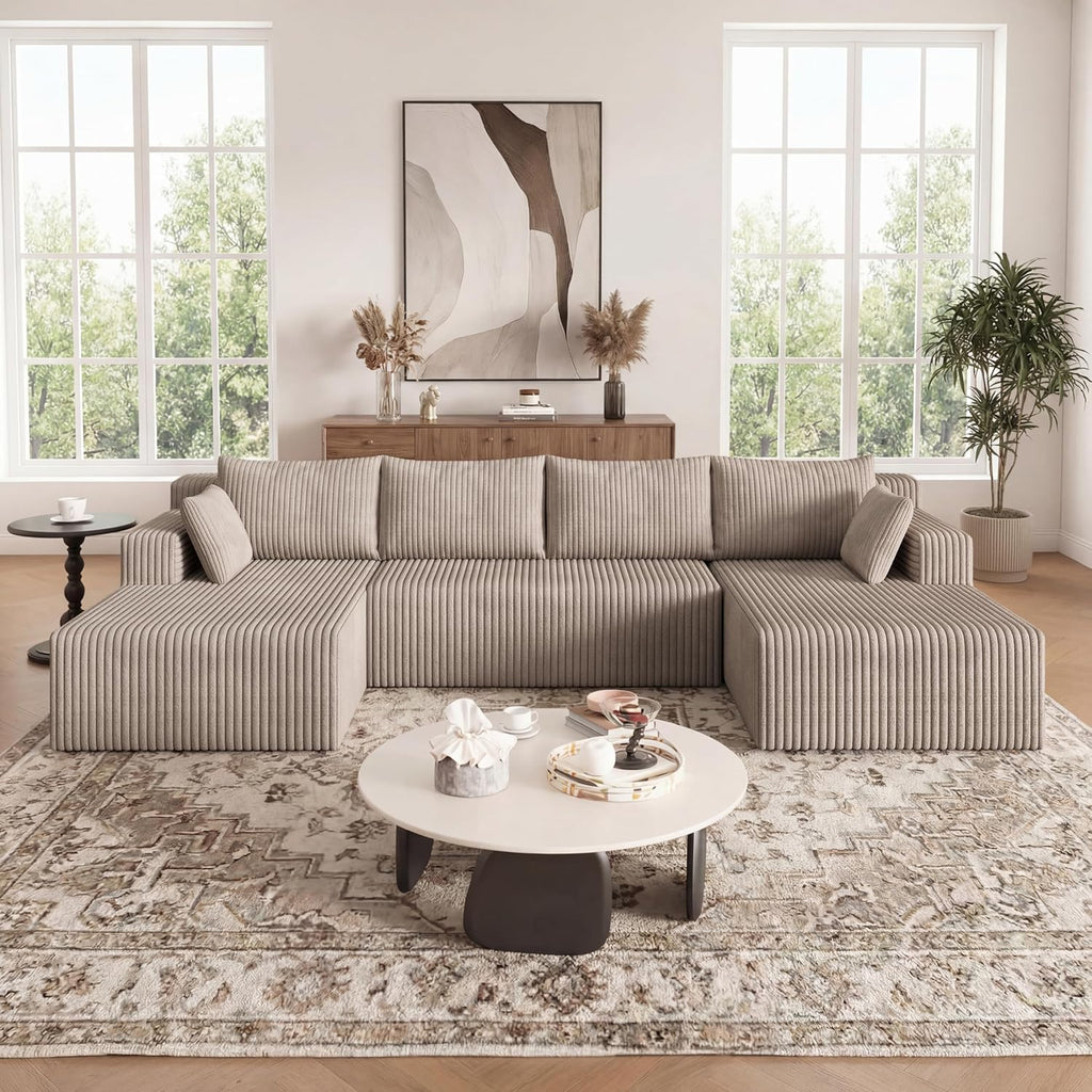 124 Inch Oversized Sectional Sofa Cloud Couch for Living Room - Symmetrical U Shaped Modular Couches Set with Double Chaise, No Assembly Floor Compression Sofa & Couch