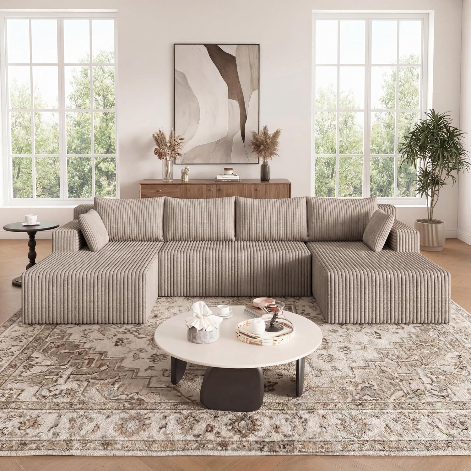124 Inch Oversized Sectional Sofa Cloud Couch for Living Room - Symmetrical U Shaped Modular Couches Set with Double Chaise, No Assembly Floor Compression Sofa & Couch