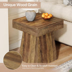 Tribesigns Small End Table, Rustic Square Side Table with Wide Base, Farmhouse Small Nightstand Beside Bed, Next to Armchair, for Living Room, Brown