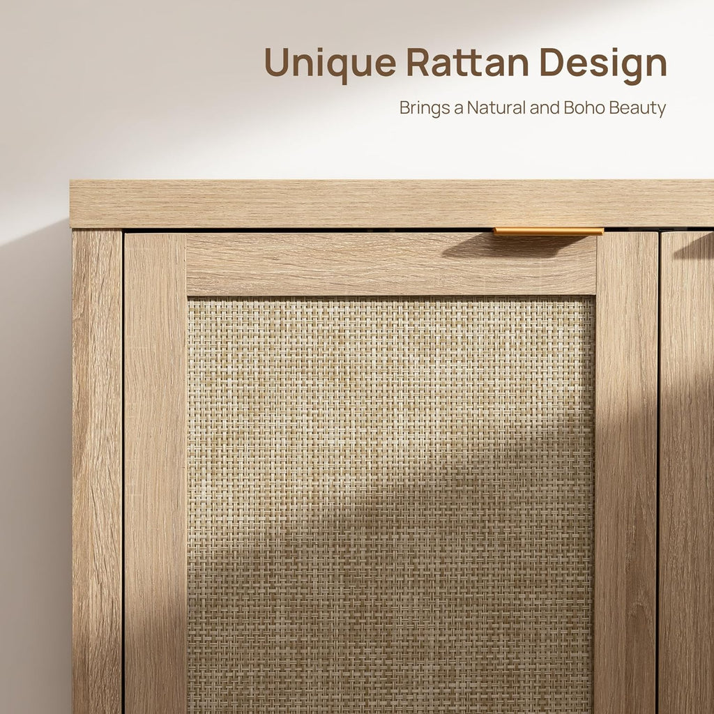 SICOTAS Rattan Sideboard Buffet Cabinet with Large Storage : Boho Credenza Coffee Bar Cabinet with Adjustable Shelves, Farmhouse Console Table for Kitchen, Living Room, Entryway, Natural, 2 Pieces