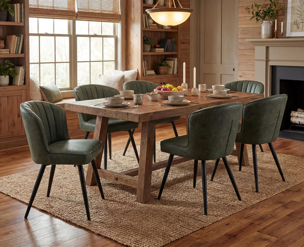 EALSON Modern Dining Chairs Set of 6, Upholstered Green Faux Leather Seater with Curved Shell Backs and Metal Legs, Armless Side Chair, for Dining Room/Kitchen/Restaurant Use