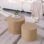 Black Round Nesting Coffee Table Set of 2, Modern Wood Side Table Full Assembly for Small Space Living Room Apartment - Oak