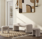 Hyfirm 3-Pieces Modern Upholstered Ottoman Waterfall Bench for Bedroom End of Bed, 53" Chenille Entryway Bench Sets, Comfy Indoor Narrow Window Bench Bed Stool Living Room Bedroom, Oatmeal