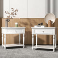 Solid Wood Nightstand with Charging Station, Traditional End Table with Drawers and Open Shelf, Bedside Table with Storage, Modern Side Table for Bedroom Set of 2, White