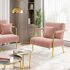 Yaheetech 30" Accent Chair Velvet Armchair with Golden Frame, Pink | Velvet Accent Chair Oversized Armchair Living Room Chair with Gold-Tone Metal Frame for Living Room, Home Office, Bedroom