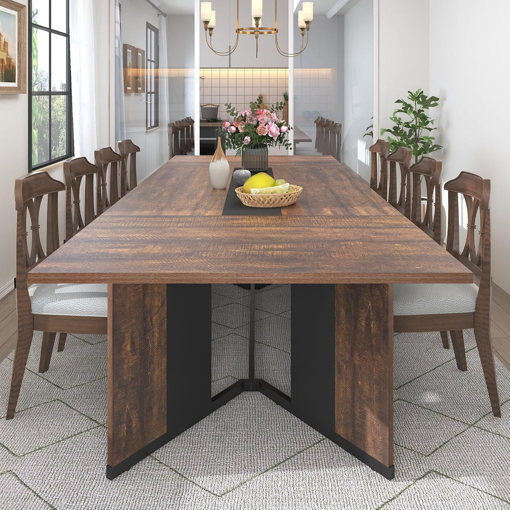 Hlivelood 94Inch Large Dining Table for 8 10 People,Wooden Rectangular Kitchen Table W/Waterproof Tabletop,Large Rectangle Furniture W/Adjustable Legs,Brown Dinner Table for Kitchen Dining Room(94IN)