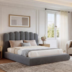 Queen Size Cloud Bed Frame with Wave Headboard, Plush Foam Upholstered Platform, Soft Rounded Safety Corners, No Box Spring Required, Noise-Free, Easy Assembly, Grey