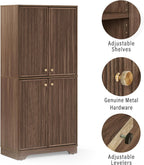 Crosley Furniture Naomi Modern Reeded Kitchen Pantry Storage Cabinet, Dining, Laundry Room, Bathroom, Walnut