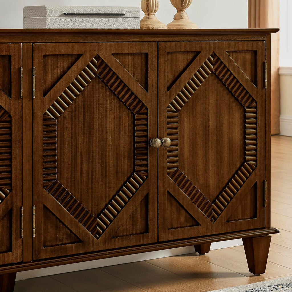 KEIKI 65.2" Mid Century Modern Sideboard Buffet Cabinet with Storage, Walnut Credenza Console Table with Adjustable Shelf, Farmhouse Coffee Bar Wine Cabinet for Living Room, Entryway, Kitchen, Walnut
