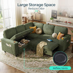 LINSY HOME Sectional Couches for Living Room, 81" L Shape 5 Seats, Green | Sleeper sofa with pull out couch bed, corduroy couch with storage
