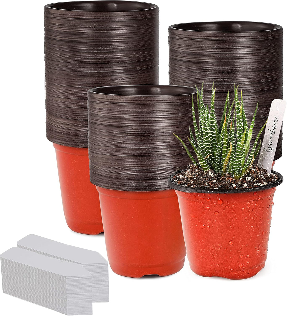 TDHDIKE 4" Small Plastic Plant Pots with 200 Red Seed Starting Pots for Indoor and Outdoor Planting
