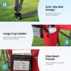 HIGH POINT SPORTS Oversized Folding Camping Chairs for Adults, High Backrest Heavy Duty Lawn Chairs Support 500 LBS Portable Collapsible Camp Chairs with Cup Holders,Side Pocket, Red