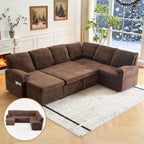 VINGLI Sectional Sleeper Sofa with Pull Out Couch Bed, 111 Inch U-Shaped Convertible Sofa Bed, 7 Seat Modular Sectional Couches for Living Room with Storage Chaise, USB Charging, Side Pockets