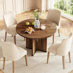 LITTLE TREE 39-Inch Round Dining Table for 4, Rustic Kitchen Table with X-Shaped Stable Pedestal, Farmhouse Dinner Table for Dining Room, Living Room, Dark Brown