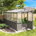 Aoxun 6x12 FT Wood Green House for Outdoors, Polycarbonate Panel Wooden Walk-in Greenhouse Kit with Automatic Temperature Control Roof Vent and Lockable Door, for Outside Backyard Garden, Gray