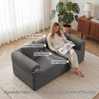 Futon Sofa Bed Modular Loveseat Sleeper Folding Pull Out Couch with Pillows, No Assembly Required Couch for Living Room Bedroom Guest Room (Grey, 59.06" Loveseat Sofa)