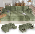 Hanherry 104" Sectional Sofa with Pull Out Couch Bed,Corduroy 4 Seater Sleeper Sofa with Storage Ottoman & USB Charging,Comfy U Shaped Modular Couches for Living Room,Apartment