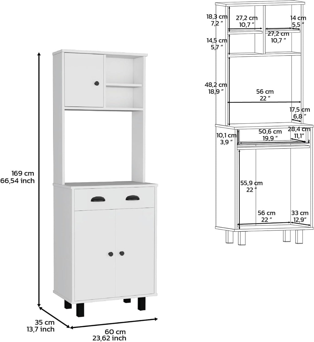 Waco 67" H Kitchen Pantry with Two Cabinets, Two Open Shelves, and One Drawer,White