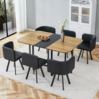 Dining Table Set for 6, 60" Faux Marble and Wood Kitchen Table with 6 PU Leather Chairs,Modern Retangular Dining Table Set for Kitchen,Living Room (Black, Wood+Black Table Set)