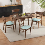 Wood Dining Room Table Set for 4,Mid Century Modern Dining Table Set,Kitchen Table and Chairs Set for Breakfast Nook and Small Space,5 Piece Dining Table for Apartment,Wooden Frame(Walnut+Mint)