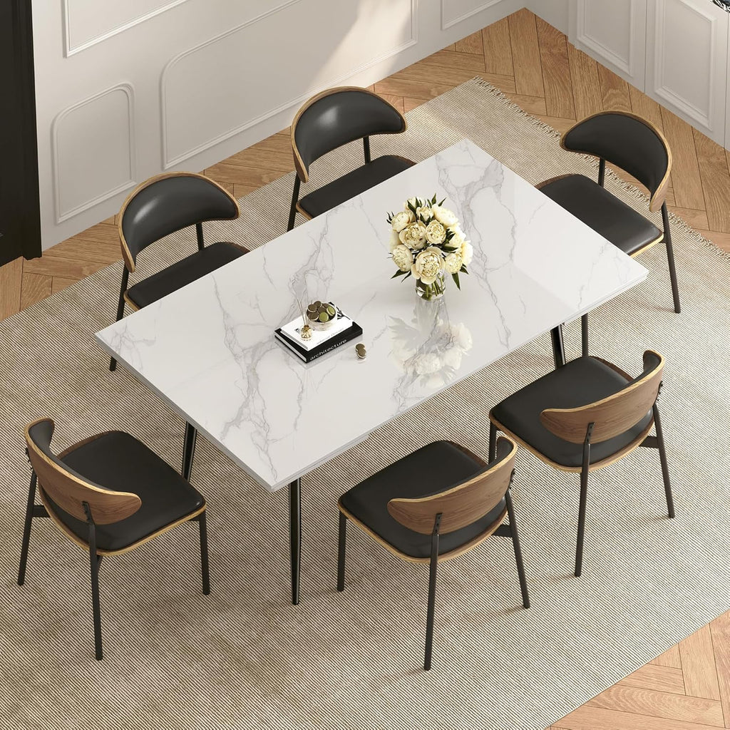 62.9"-94.4" Modern Extendable Dining Table for 6 to 10 Seats, Rectangular Sintered Stone Table with High Hardness and Easy Maintenance for Dining Room Family Gathering, White Top