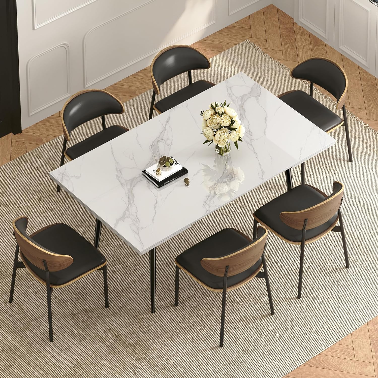 62.9"-94.4" Modern Extendable Dining Table for 6 to 10 Seats, Rectangular Sintered Stone Table with High Hardness and Easy Maintenance for Dining Room Family Gathering, White Top