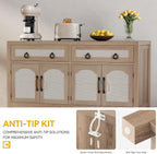 DWVO 47.2" Rattan Buffet Sideboard Cabinet with Storage, Farmhouse Coffee Bar Cabinet w/2 Drawers, 4-Doors Console Table with Adjustable Shelves for Kitchen, Dining Room, Living Room, Entryway (Oak)