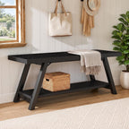 LVB Black Entryway Bench with Storage, Wood Bench for Entryway, 47 in