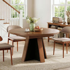 iPormis 43.3in-59in Extendable Round Dining Table for 4-6, Modern Wooden Kitchen Table for Dining Room, Adjustable Size Oval Circle Dinner Tables Furniture for Kitchen Living Room, Walnut Brown
