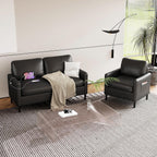 Black Faux Leather Accent Chairs Set of 2 with Arms, Waiting Room, Modern