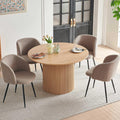 NORDICANA 5-Piece Wooden Round Dining Room Table and Chair Set, 47-Inch Kitchen Table with Barrel Chairs for 4, Brown Upholstered Sherpa Dining Set, MDF Core with Oak Finish